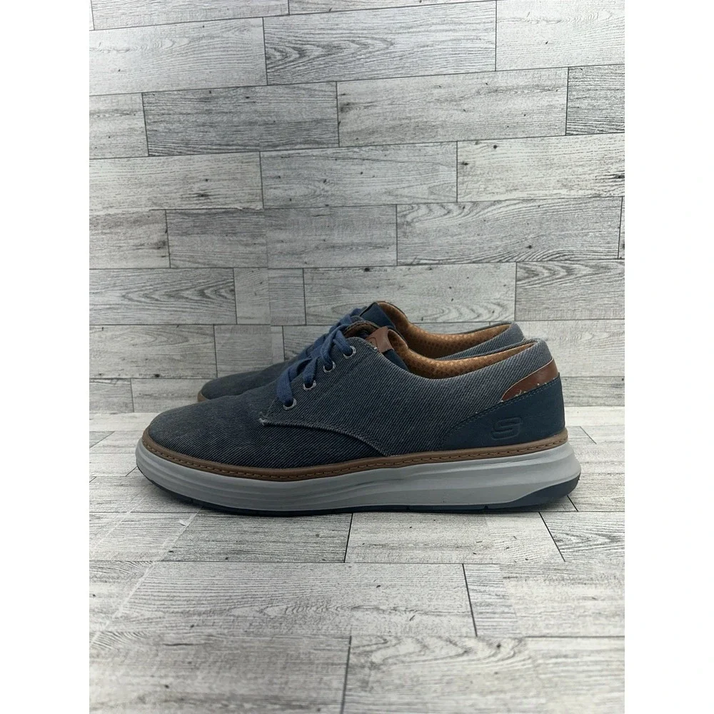 Men's Size‎ 10 Skechers Moreno Ederson 65981 Navy Blue Canvas Oxford Shoes
